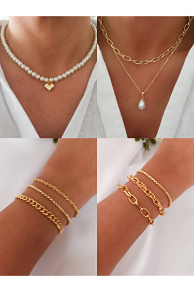 DENİZDENAL Women's 4-Piece Necklace and Bracelet Combination Set