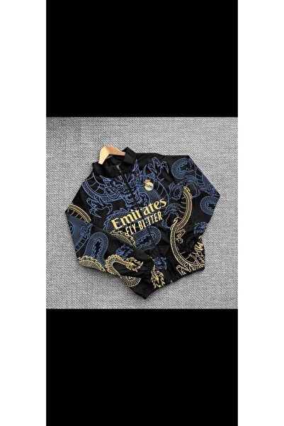 wood'sman Unisex Çocuk Paraşüt Kumaş Oversize Baskılı Siyah Rüzgarlık Yağmurluk