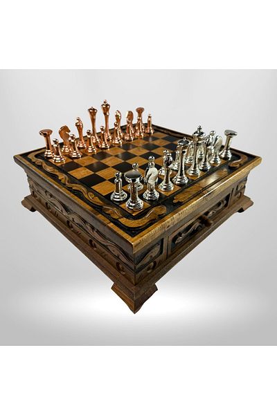 Metalicraft Mc09 Metalicraft Premium Metal Chess Set - Natural Wood Drawer Walnut Board - Handmade Lux Me