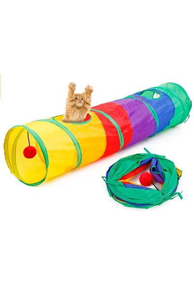 Busstier Rainbow Color Folding Cat and Dog Play Tunnel, Fun Pet Toy Tunnel