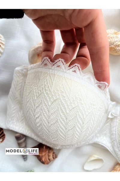 MODELLİFE Στράπλες Underwire Push Up Επενδυμένο Λευκό Δαντελένιο Σουτιέν με επένδυση