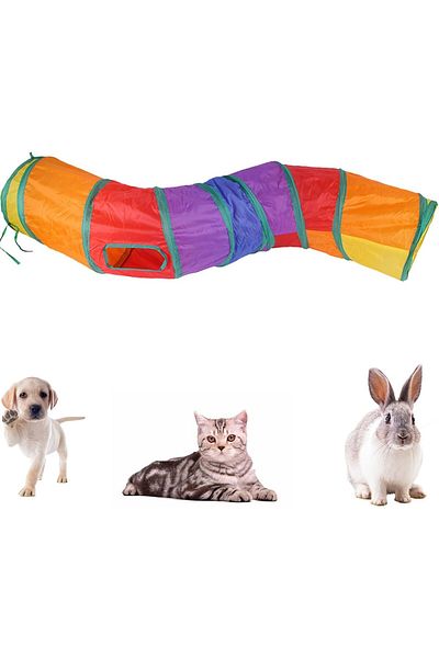 Busstier Rainbow Color Folding Cat and Dog Play Tunnel, Fun Pet Toy Tunnel