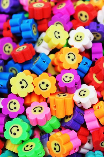 Hobimos 100 τεμ. Πολύχρωμο μοτίβο μαργαρίτας Smiling Face Figure Polymer Fimo Beads - Polymer Clay Beads