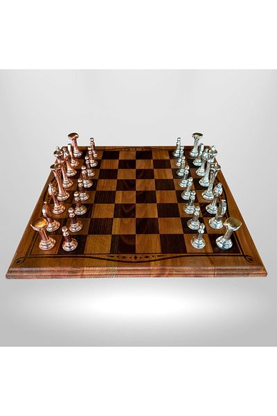 Metalicraft Mc30 Metal Chess Set - Natural Wood Beech Board - Handmade Luxury Metal Stones