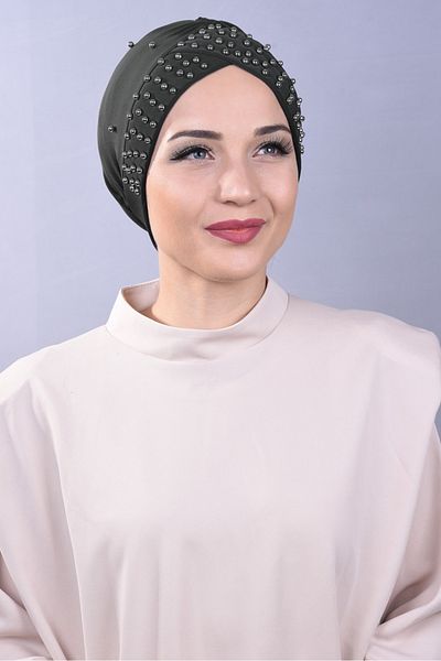 Melodi Scarf Women's Hijab Pearl and Stoned Pool Outer Cap Black