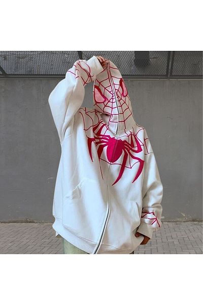 Köstebek Λευκό Spider-man Goth Φούτερ με φερμουάρ με κουκούλα Unisex