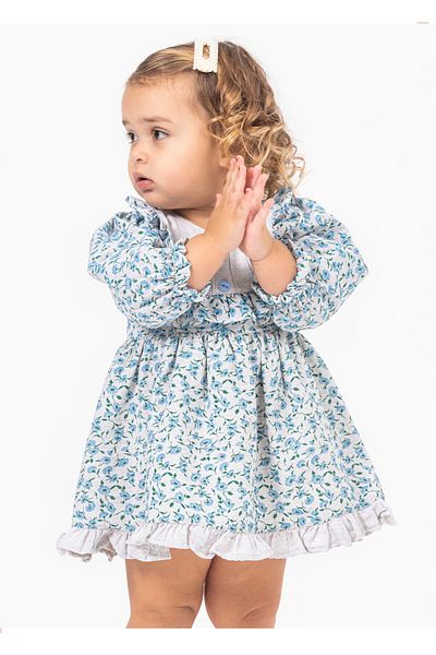 DIDuStore Model de rochie cu model floral detaliat cu nasturi pentru fete si bebelusi