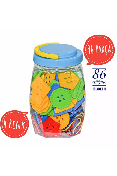 kaan oyuncak İpe Dizmeli Geometrik Düğmeler 96 Parça Kutulu
