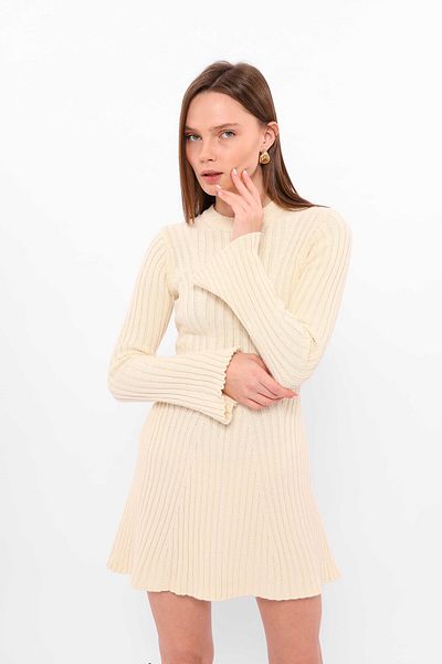 MYA Women's Long Sleeve Ribbed Mini Knitwear Dress