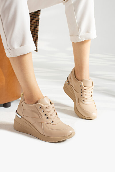 Ayax Ten Bağcıklı Yüksek Topuklu Günlük Kadın Sneaker