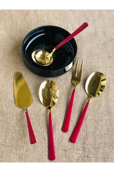 Dame Marie Red Gold Sauce Ladle Set Serving Set of 5