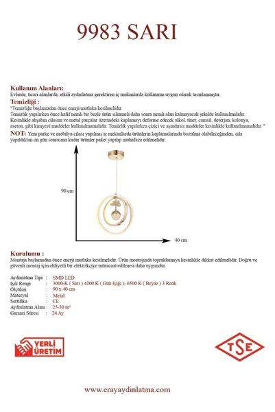 Eray Aydınlatma 9983-3 3lü Led Gold Avize