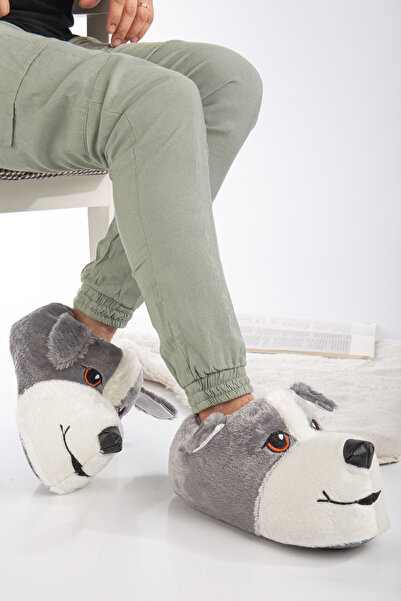 BOUIS Cizme de casă de pluș pentru bărbați, gri, zilnic, cizme de câine, talpă tăcută, papuci de casă anti-alunecare, ușoare, drăguți