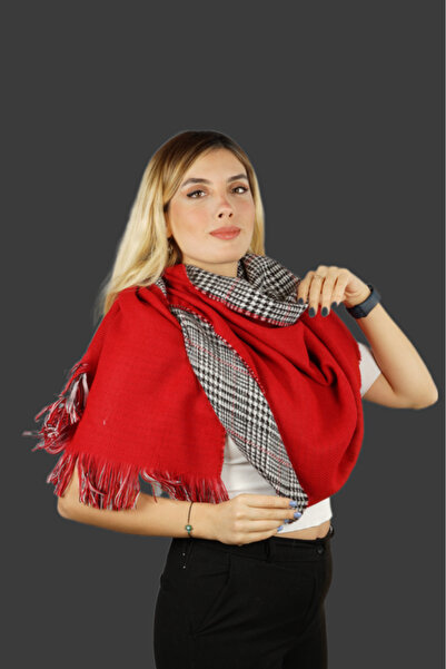 POZİGİ Double Sided Plaid Wool Shoulder Shawl - 75x175cm - Winter Shawl