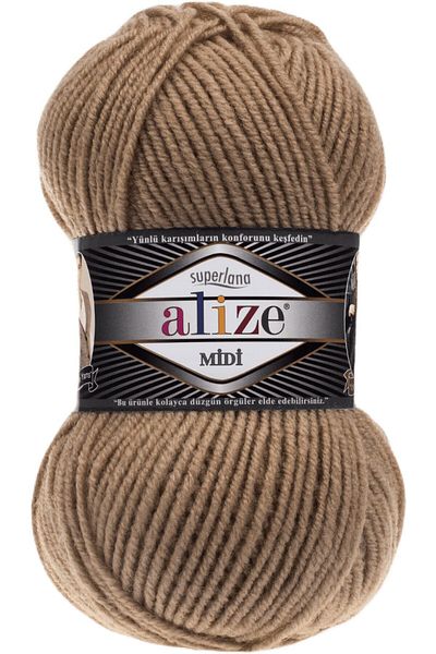 Alize Σκούρο μπεζ Superlana Midi - 5 τεμάχια 466 Πλεκτό με το χέρι Νήματα γιλέκο και ζακέτα Beanie πουλόβερ