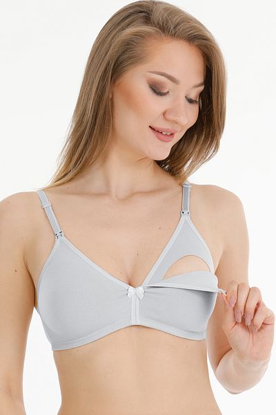 MS HAMİLE İÇ GİYİM Sutien din bumbac pieptănat cu glugă pentru alăptare HG0063 - gri
