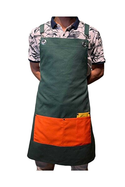 ÖNLÜK SEPETİ مريلة باريستا النادل ذات الحزام المتقاطع للموسم الجديد باللون الأخضر الداكن