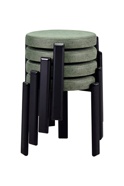 VİLİNZE Teras Siyah Metal Ayak İstiflenebilir Mutfak-Balkon Taburesi (4 Adet)