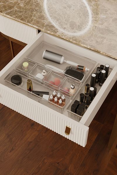 Meleni Home 7-Pece Modular Drawer Organizer, Bathroom Makeup and Jewelry Organizer - Office Desktop Organizer