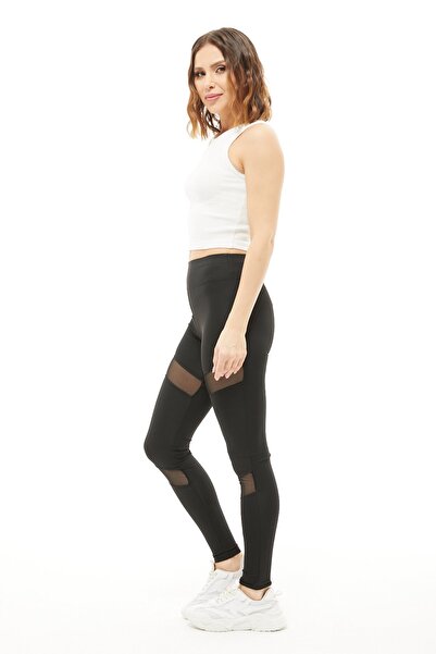 TakıDolabı Leggings cu detaliu din tul cu strasuri