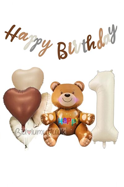 BİDOLUMUTLULUK Bear Foil Balloon Birthday Set