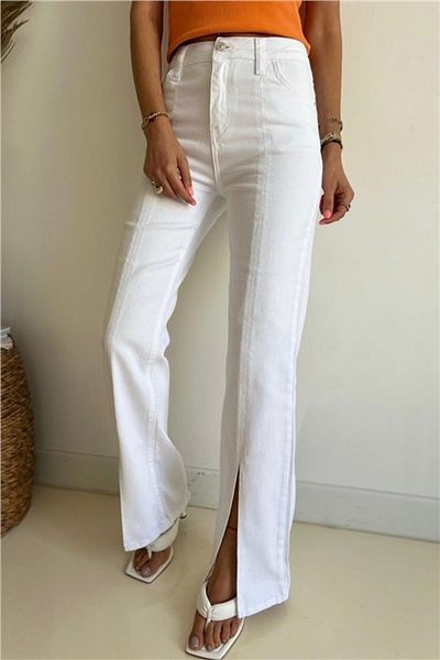ATASOY MODA White Trousers with Front Slit Detail
