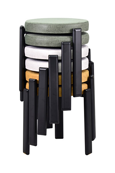 VİLİNZE Siyah Metal Ayak İstiflenebilir Mutfak-Balkon Taburesi (6 Adet)