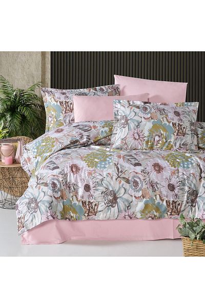 Alena Home Style 100% Cotton Patterned Double Duvet Cover Set (With Elastic Sheets)