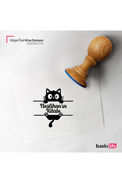Baskı Life Kedi Kişiye Özel Kitap Damgası Kitap Mührü Kaşe Kitap Mühür Özel Damga