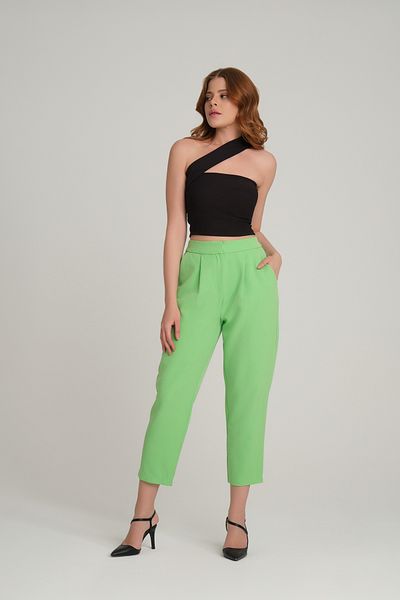 Quzu Elastic Waist Fabric Trousers Green