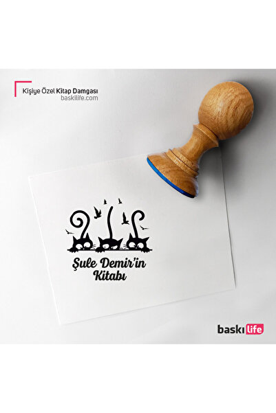 Baskı Life Kediler Kişiye Özel Kitap Damgası Kitap Mührü Kaşe Kitap Mühür Öze...
