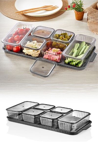 Vienev 6 Rectangular Compartments and Lid Breakfast Set Acrylic