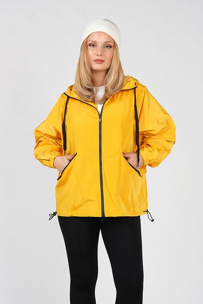 Giyim Dünyası Women's Parachute Fabric Hooded Raincoat Yellow