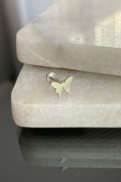 Jaida Moda Unisex Gümüş 316l Cerrahi Çelik Kelebek Figürlü Tragus Labret Heli...