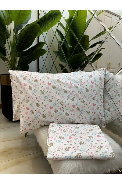 micoton Patterned Double 100% Cotton Non-Elastic Sheet and Pillowcase Set