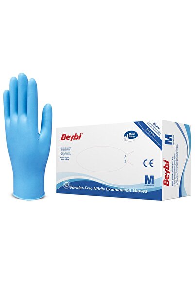 Beybi Pudrasız Mavi Nitril Muayene Eldiveni - 100'lük Kutu S Beden