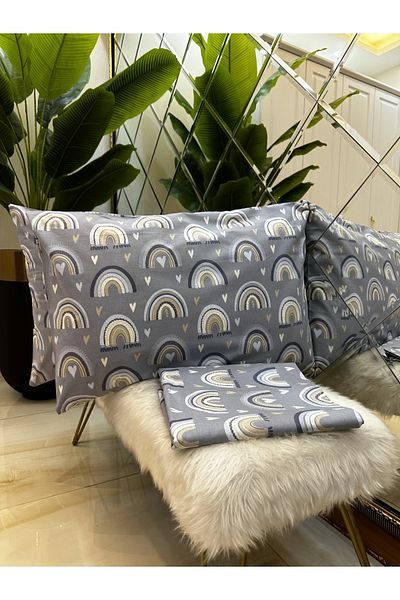 micoton Patterned Double 100% Cotton Non-Elastic Sheet and Pillowcase Set