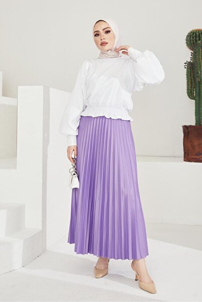 benguen 4538 Elastic Waist Pleated Skirt Lilac