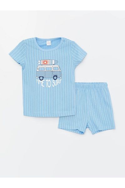 LC Waikiki LCW ECO Crew Neck Short Sleeve Printed Baby Boy Pajamas Set with Shorts