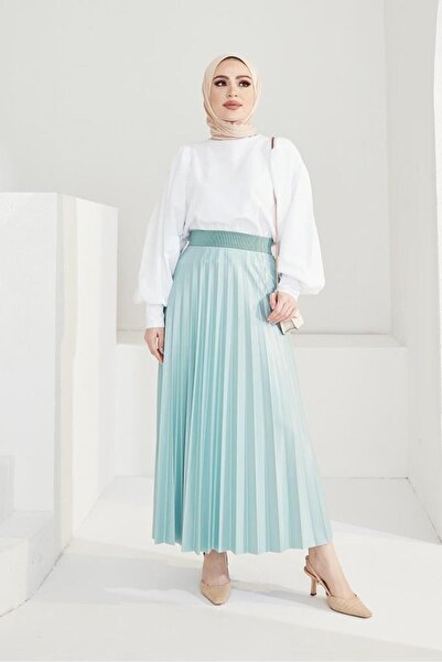 benguen 4538 Elastic Waist Pleated Skirt Mint