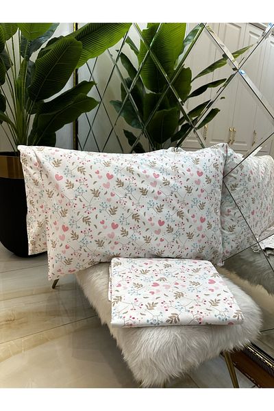 micoton Patterned Double 100% Cotton Non-Elastic Sheet and Pillowcase Set