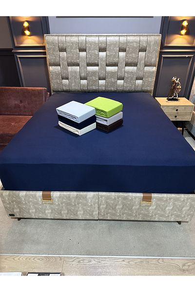 micoton Combed Cotton Elastic Sheet Single Lycra Special Production Navy Blue