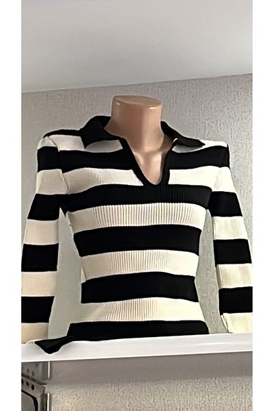LILYUM Striped Polo Neck Sweater