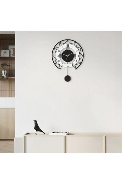 CajuArt Black and White Style Design 40 cm Wooden Pendulum Wall Clock