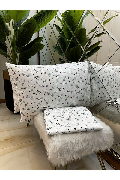 micoton Patterned Double 100% Cotton Non-Elastic Sheet and Pillowcase Set