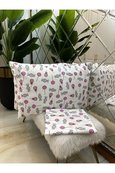 micoton Patterned Double 100% Cotton Non-Elastic Sheet and Pillowcase Set