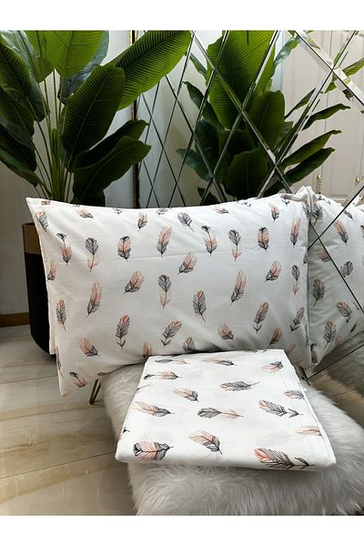 micoton Patterned Double 100% Cotton Non-Elastic Sheet and Pillowcase Set