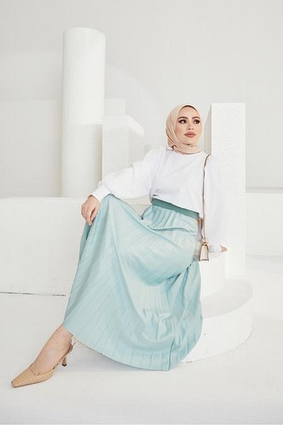 benguen 4538 Πλισέ φούστα με ελαστική μέση μέντα