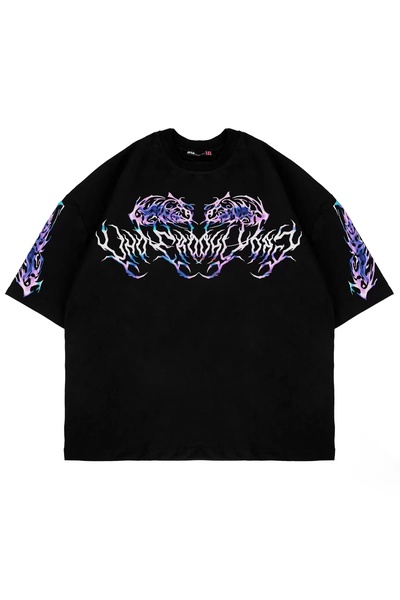 Bak Moda Tricou negru unisex supradimensionat cu imprimeu Eternal Text