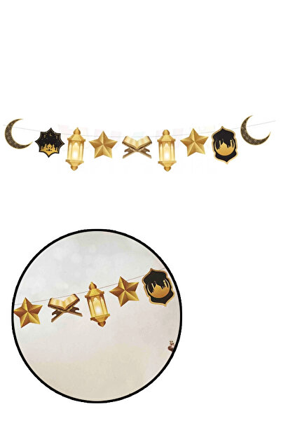 Parti dolabı Ramazan Bayramı Dekoratif Uzar Süs Siyah Gold Banner Hilal Yıldız Kuran Mahya Cami Tema 140 Cm